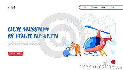 Transport for Medical Personnel Landing Page Template. Rescuer Character Help Injured Man on Street Vector Illustration