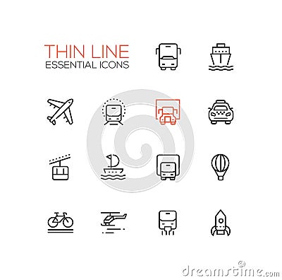 Transport - modern vector single thin line icons set Vector Illustration