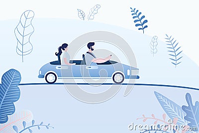 Transport on road.Nature on background.Vacation or trip Vector Illustration