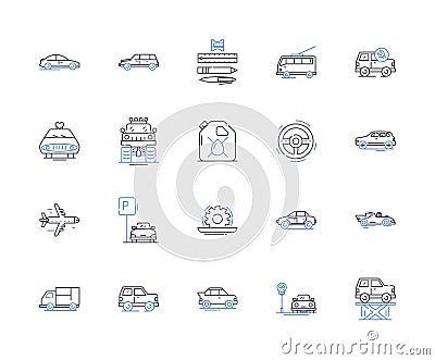 Transport service outline icons collection. Transportation, Shipping, Delivery, Courier, Logistics, Freight, Moving Vector Illustration