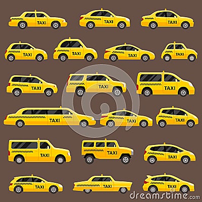 Transport set of isolated cars with taxi symbol Vector Illustration