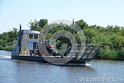 Transport ship on waters of Eernewoude in Friesland Editorial Stock Photo