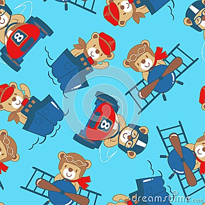 Transport teddy bear seamless pattern Vector Illustration