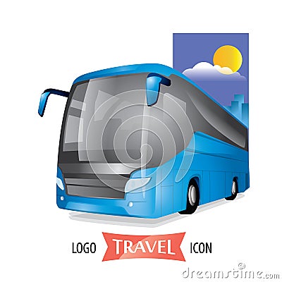 Transport travel city blue bus. Company logo and icon Vector Illustration