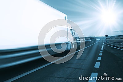 Transport truck on the road Stock Photo