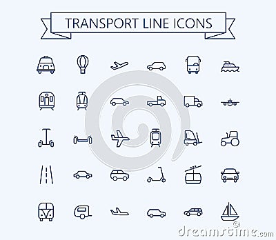 Transport vector icons set. Thin line outline 24x24 Grid.Pixel Perfect Vector Illustration