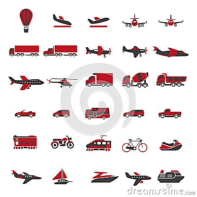 Transport and vehicles vector flat isolated icons set Vector Illustration