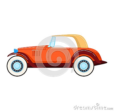 Transport vintage, travel retro car, old classic design, antique blue car isolated on white, flat style vector Vector Illustration