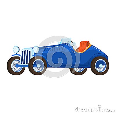 Transport vintage, travel retro car, old classic design, antique blue car isolated on white, flat style vector Vector Illustration