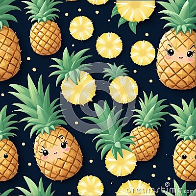 Pineapple Pattern Delight, AI Stock Photo