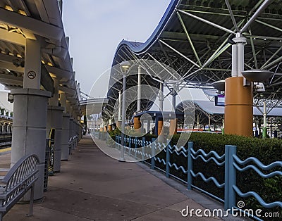 Busy rail and bus transportation center in Orlando,Florida serving early morning commuters during the early morning hours Editorial Stock Photo