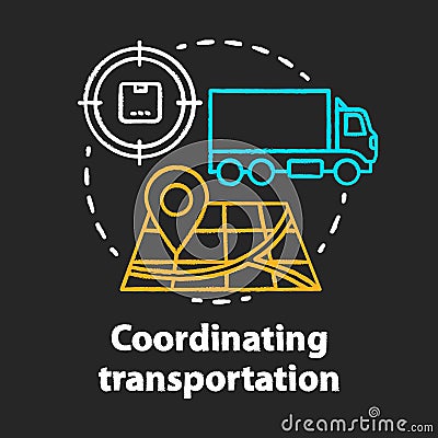 Transportation coordination chalk concept icon. Logistics and distribution idea. Cargo, freight shipment. Parcel Vector Illustration