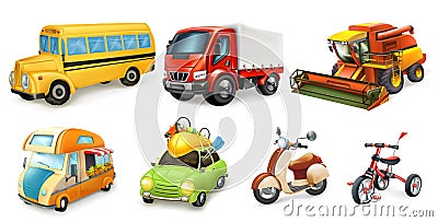 Transportation 3d vector icon set Vector Illustration