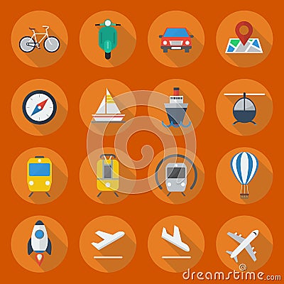 Transportation Flat Icon Set Vector Illustration