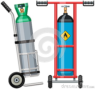 Transportation of gas cylinder, canister with fuel. Metal tank, storage for pressurized substance Vector Illustration