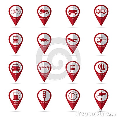 Transportation icons with location icon Vector Illustration