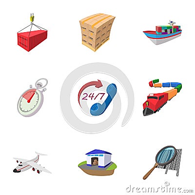 Transportation icons set, cartoon style Vector Illustration