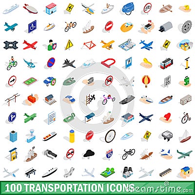 100 transportation icons set, isometric 3d style Vector Illustration