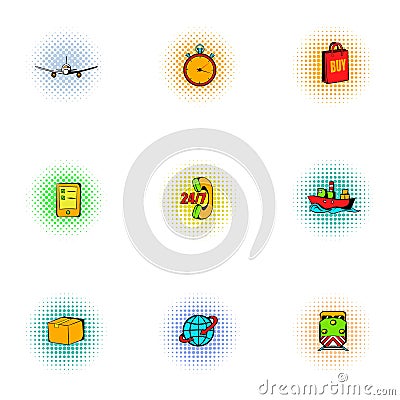 Transportation icons set, pop-art style Vector Illustration