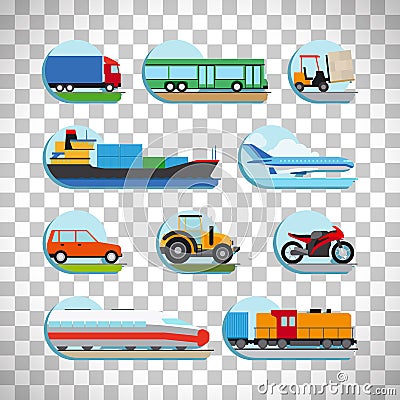 Transportation icons on transparent background Vector Illustration