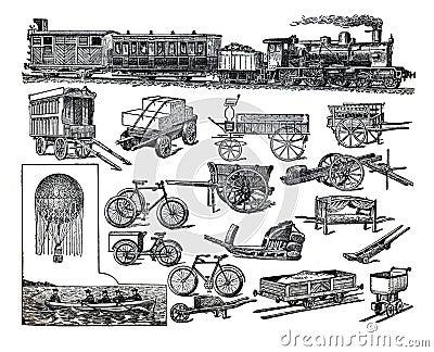 Transportation illustration / Vintage and Antique illustration from Petit Larousse 1914 Cartoon Illustration