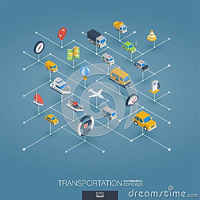 Transportation integrated 3d web icons. Digital network isometric concept. Vector Illustration