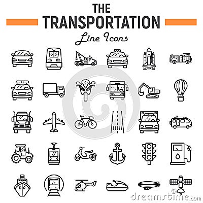 Transportation line icon set, transport symbols Vector Illustration