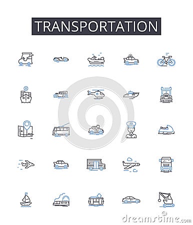 Transportation line icons collection. Assertion, Expression, Communication, Declaration, Utterance, Pronouncement Vector Illustration