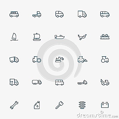 25 transportation line icons Vector Illustration