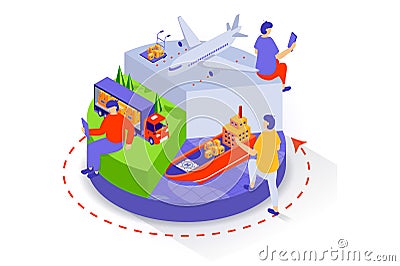 Transportation and logistics concept in 3d isometric design. Vector illustration Vector Illustration