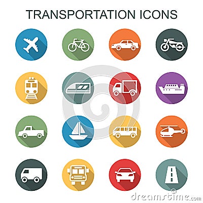 Transportation long shadow icons Vector Illustration