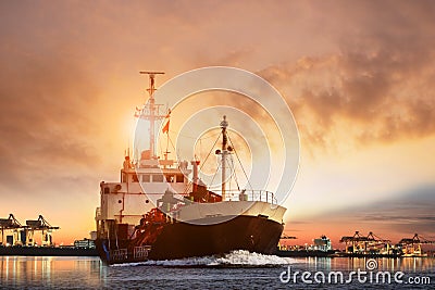 Transportation of lpg gas tanker ship and ship port with beauti Editorial Stock Photo