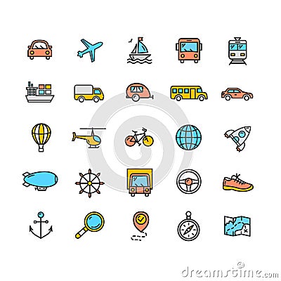 Transportation Outline Icon Set. Vector Vector Illustration