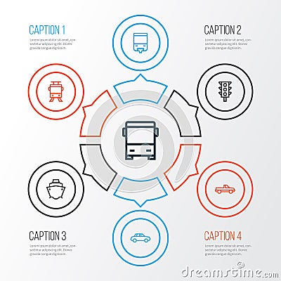 Transportation Outline Icons Set. Collection Of Traffic Light, Cargo, Tram And Other Elements. Also Includes Symbols Vector Illustration