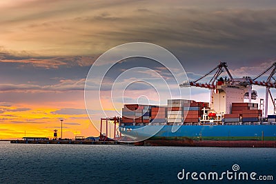 Transportation and Shipping Logistics Loading Dock Terminal., Container Import and Export of Sea Freight Transport Industrial., Stock Photo