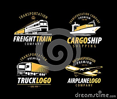 Transportation, shipping logo. Cargo transport, delivery label set. Vector illustration Vector Illustration