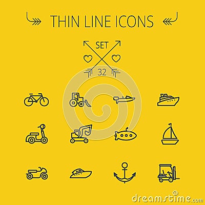 Transportation thin line icon set Vector Illustration