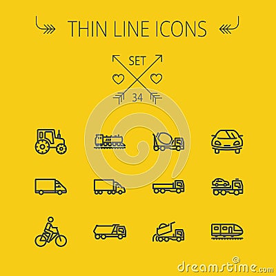 Transportation thin line icon set Vector Illustration