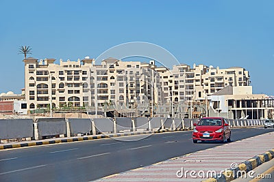 Transportation and traffic on highway in Hurghada city. City with street cars Editorial Stock Photo