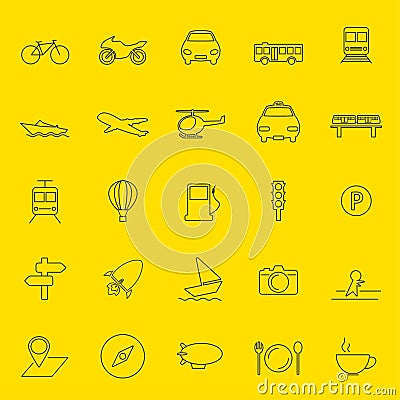 Transportation and travel thin line icons Vector Illustration