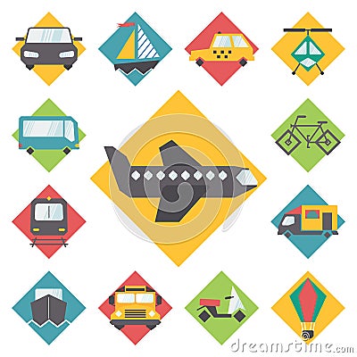 Transportation traveling icons set, flat design Vector Illustration