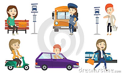 Transportation vector set with people traveling. Vector Illustration