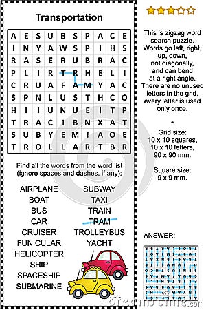 Transportation word search puzzle Vector Illustration