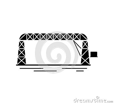 Transporter bridge black silhouette icon isolated on white background. Urban architecture. Vector Illustration