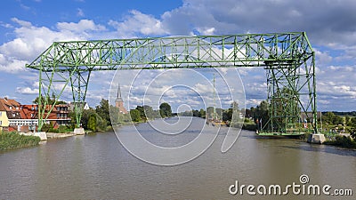 Transporter bridge Osten-Hemmoor over the river Oste Editorial Stock Photo