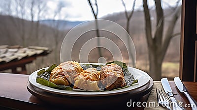 Transylvanian Cabbage Rolls amidst Romanian Foothills Stock Photo