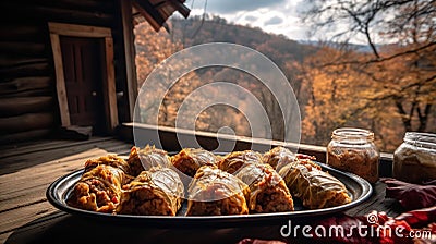 Transylvanian Cabbage Rolls amidst Romanian Foothills Stock Photo