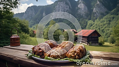 Transylvanian Cabbage Rolls amidst Romanian Foothills Stock Photo