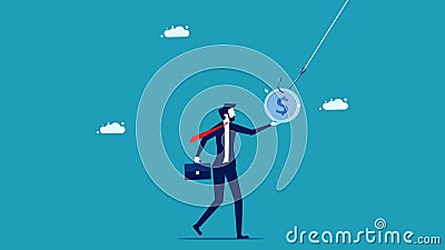 Trapped in a business trap. Businessman deceived by fraudulent money. Vector Illustration