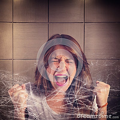 Trapped girl screaming Stock Photo